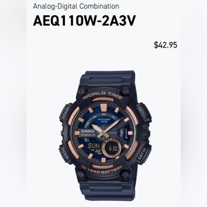 Casio World Time AEQ110W-2A3V NWT Box and Papers.  Black and Rose Gold
